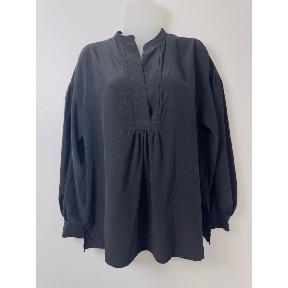 Vince Black 100% Silk Long Sleeve Pintuck V-Neck Blouse Top Small